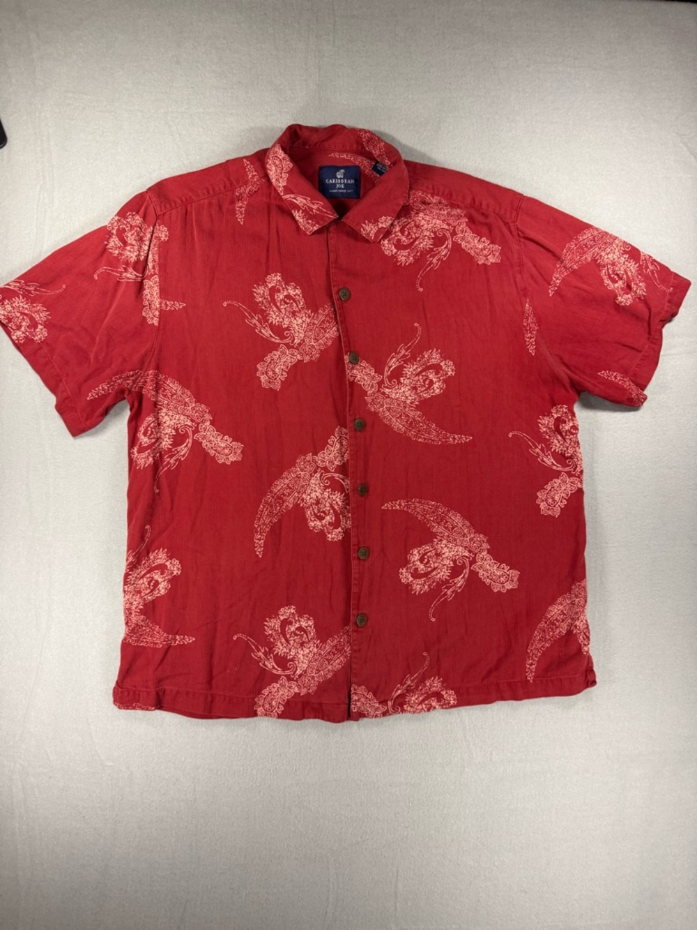 Caribbean Joe Red Short-Sleeve Button-Front Camp Shirt